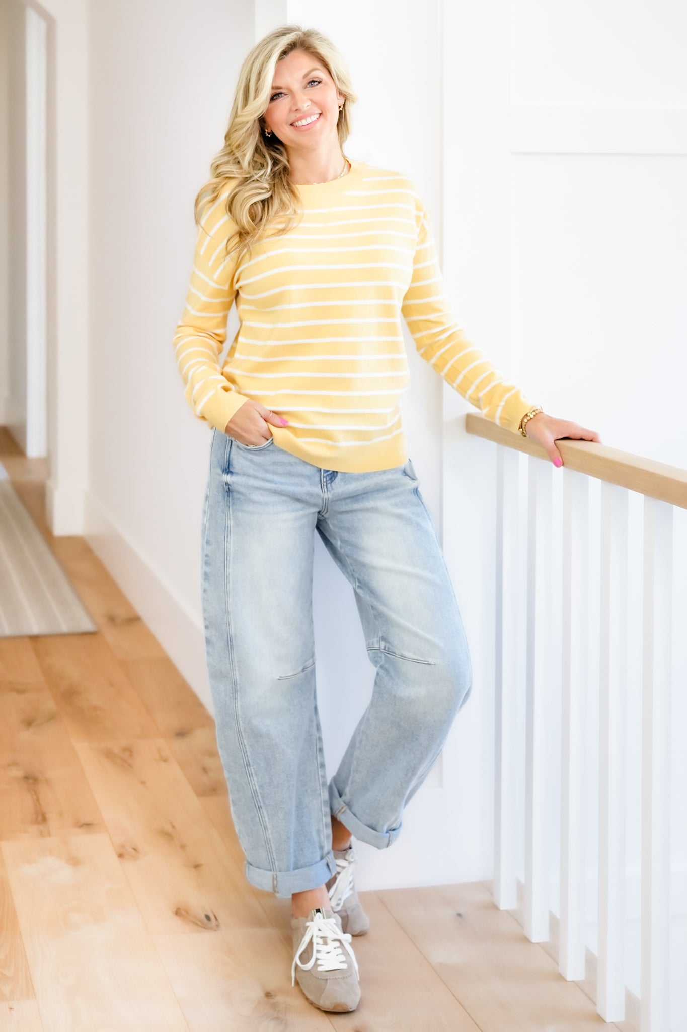Stripe Long Sleeve Crew Neck Sweater Top