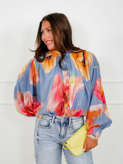 Floral Print Long Sleeve Button Down Top