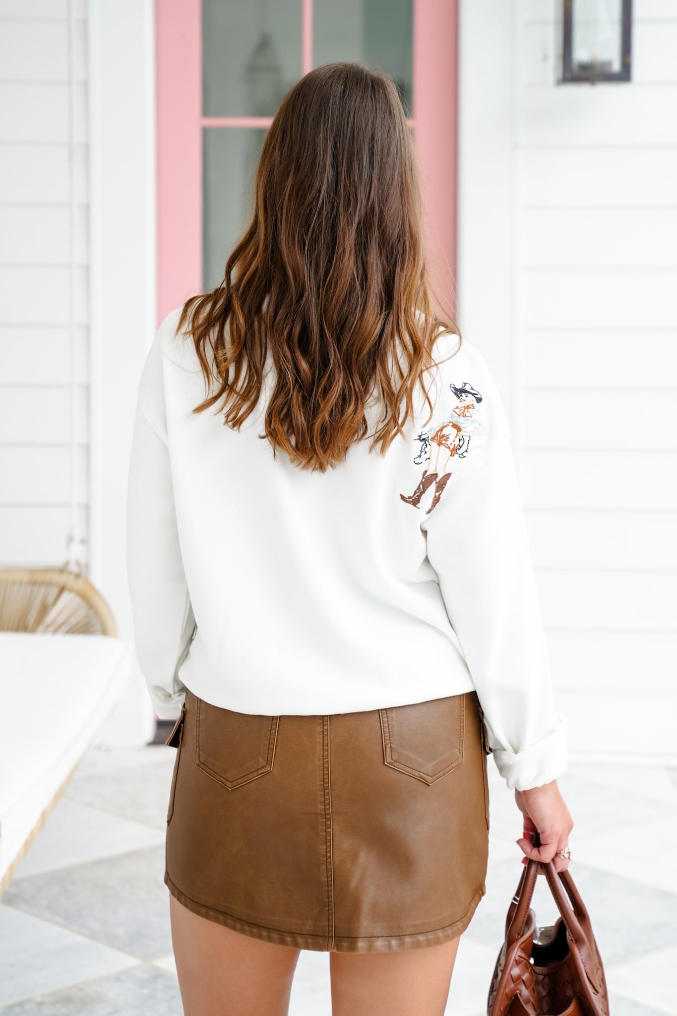 Embroidered Western Theme Long Sleeve Pullover Sweatshirt