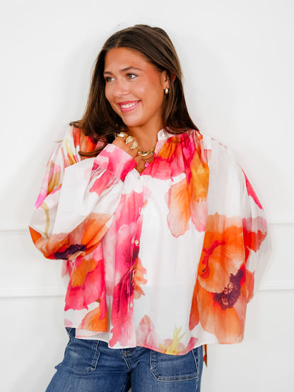 Floral Print Long Sleeve Button Down Top