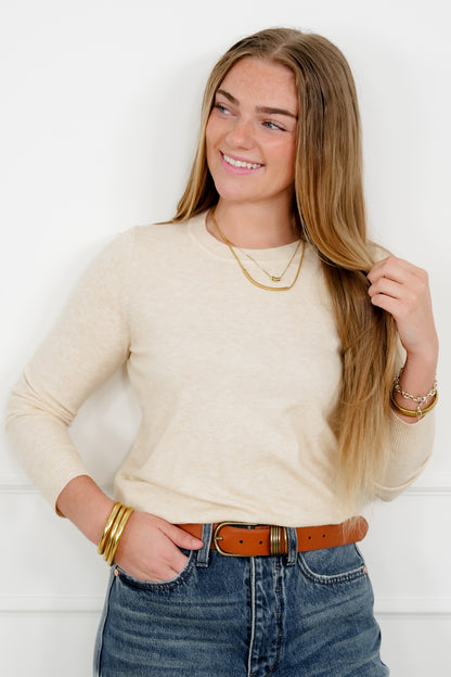Solid Long Sleeve Crew Neck Pullover Sweater