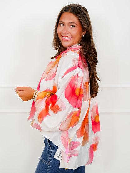 Floral Print Long Sleeve Button Down Top