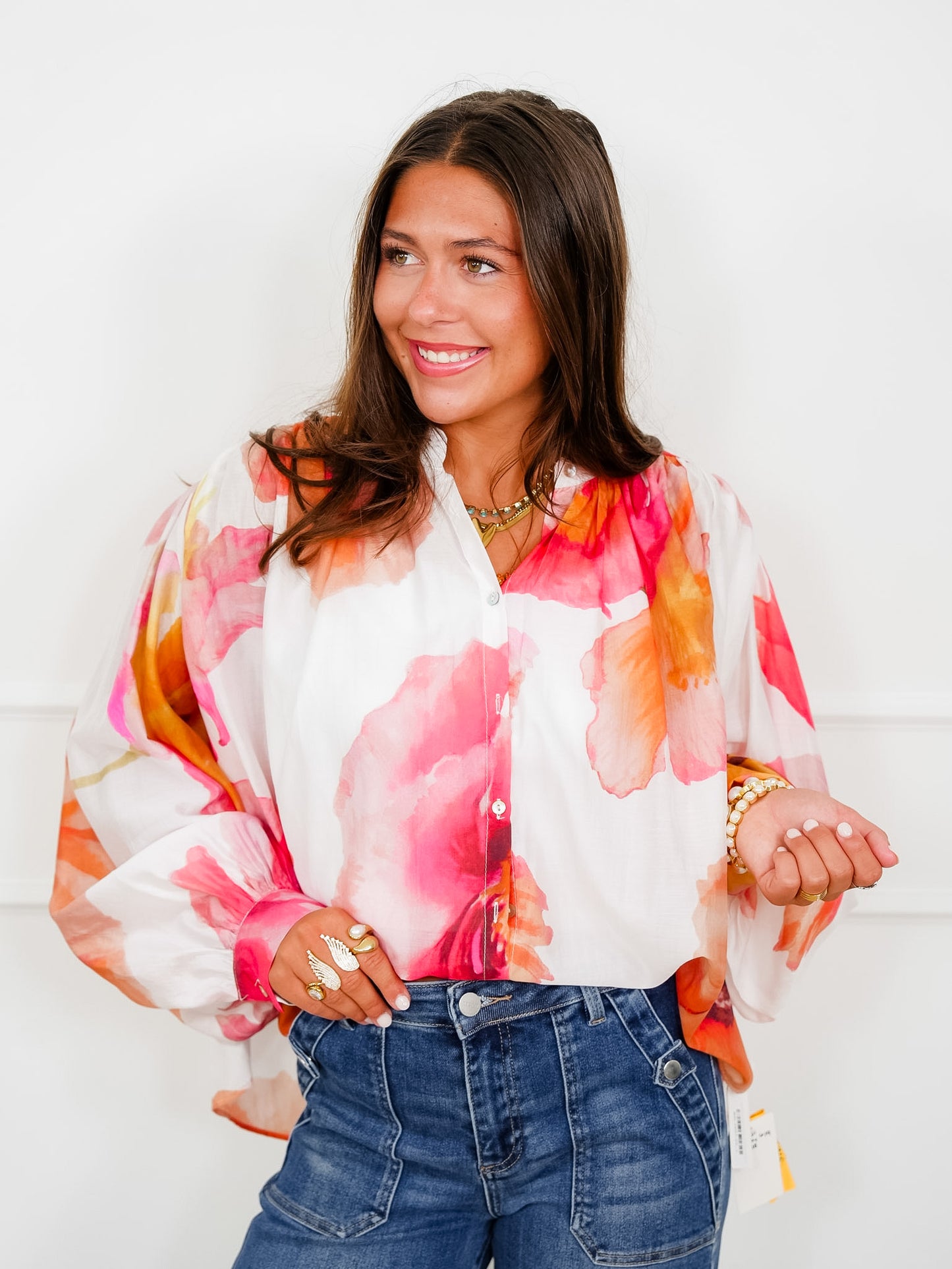 Floral Print Long Sleeve Button Down Top