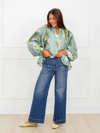 Floral Print Long Sleeve Button Down Top