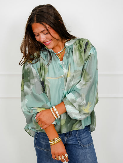Floral Print Long Sleeve Button Down Top