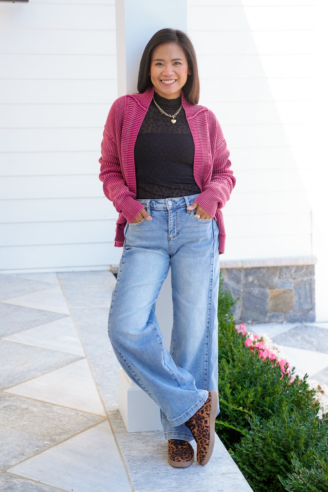 Sheer Lace Long Sleeve Mock Neck Top