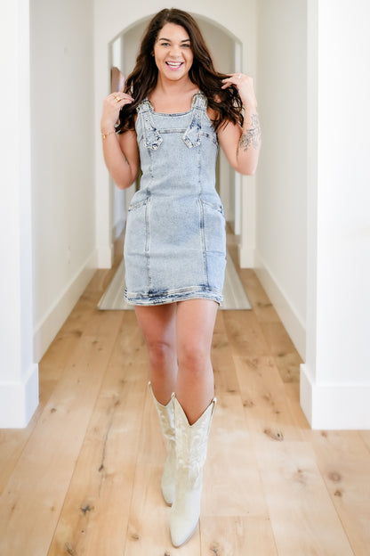 Acid Wash Sleeveless Mini Dress with Buckle Straps