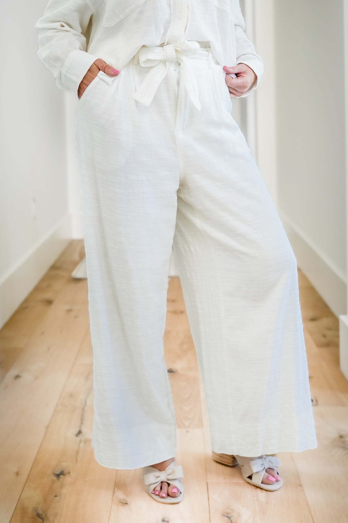 Woven Pants with Lace Trim Belt