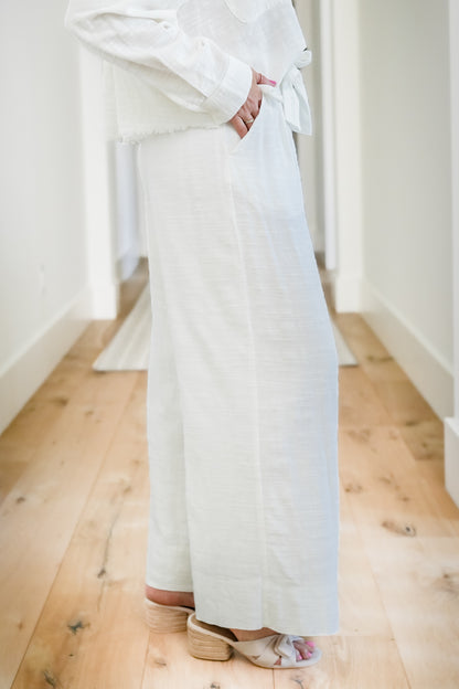 Woven Pants with Lace Trim Belt