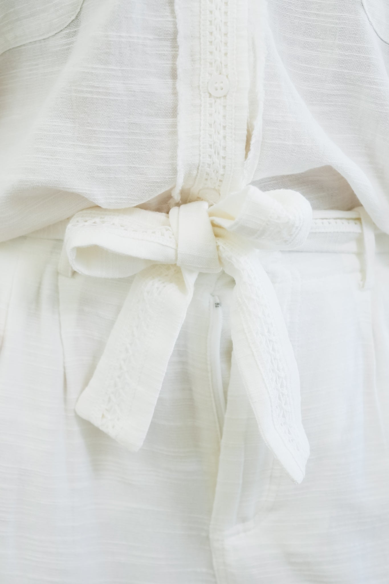 Woven Pants with Lace Trim Belt