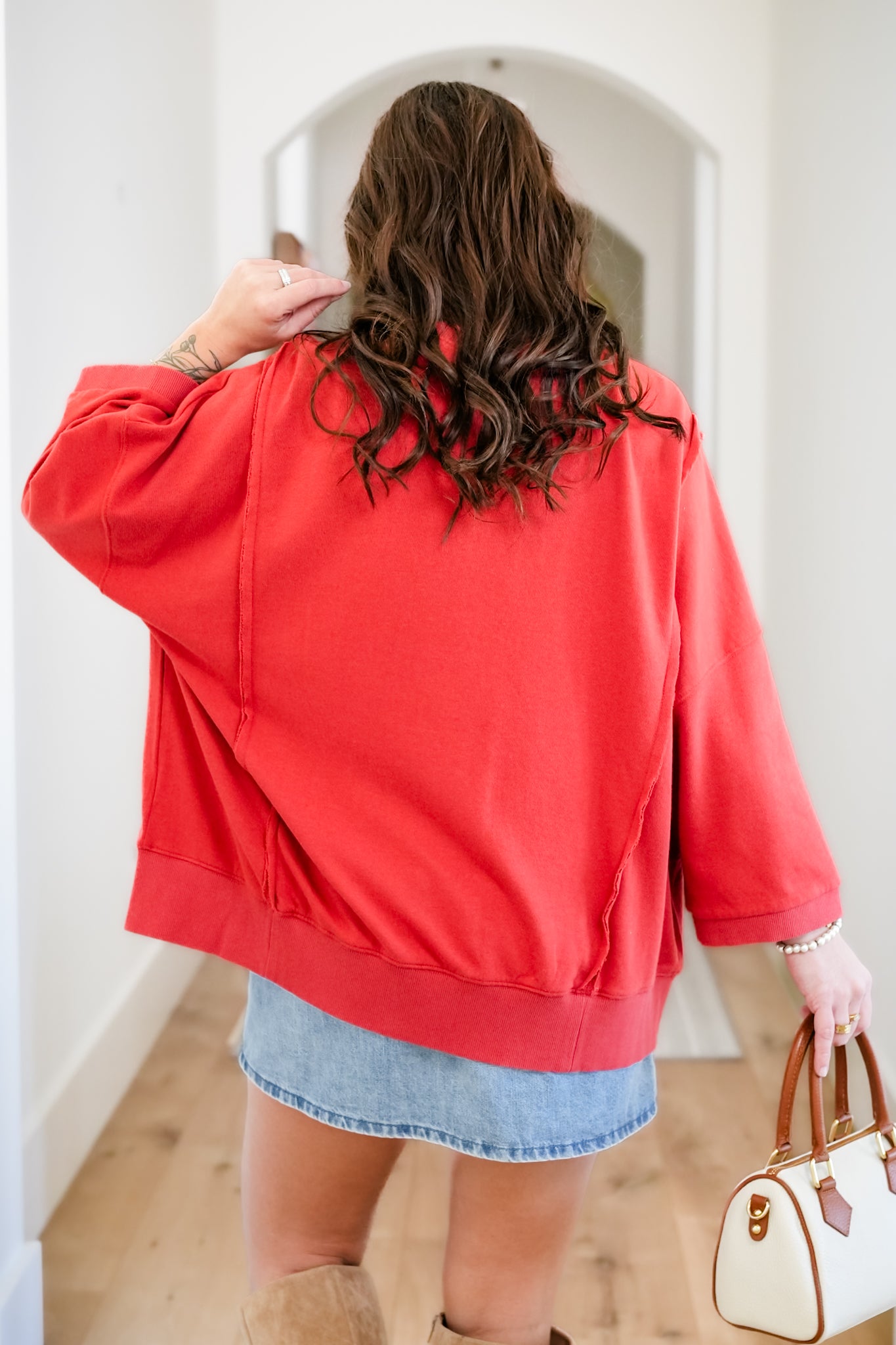 Solid Long Sleeve Round Neck Top with Bow Patches