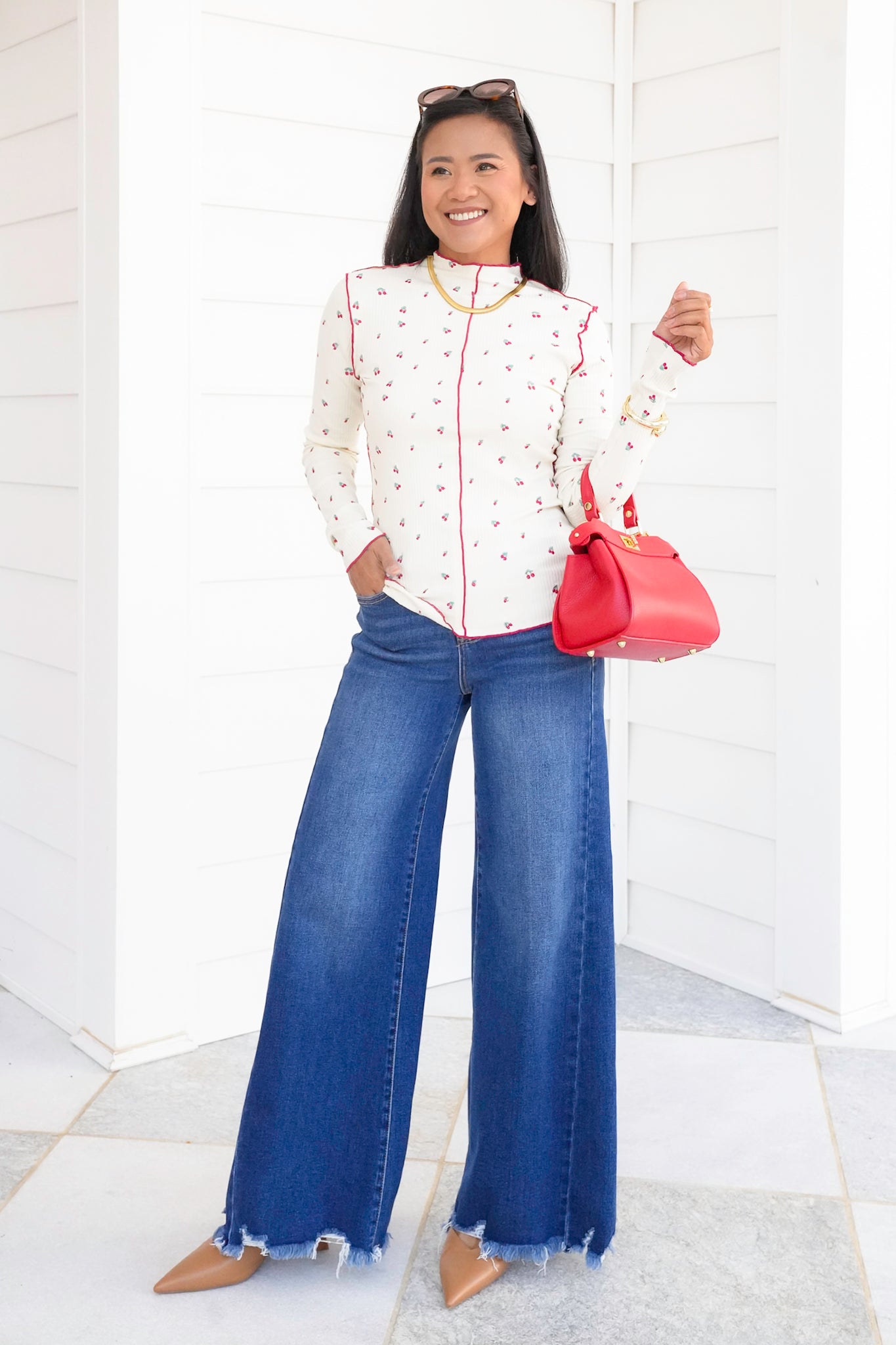 Embroidered Cherry Thermal Long Sleeve Top