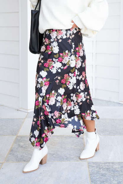 Floral Print Asymmetrical Maxi Skirt