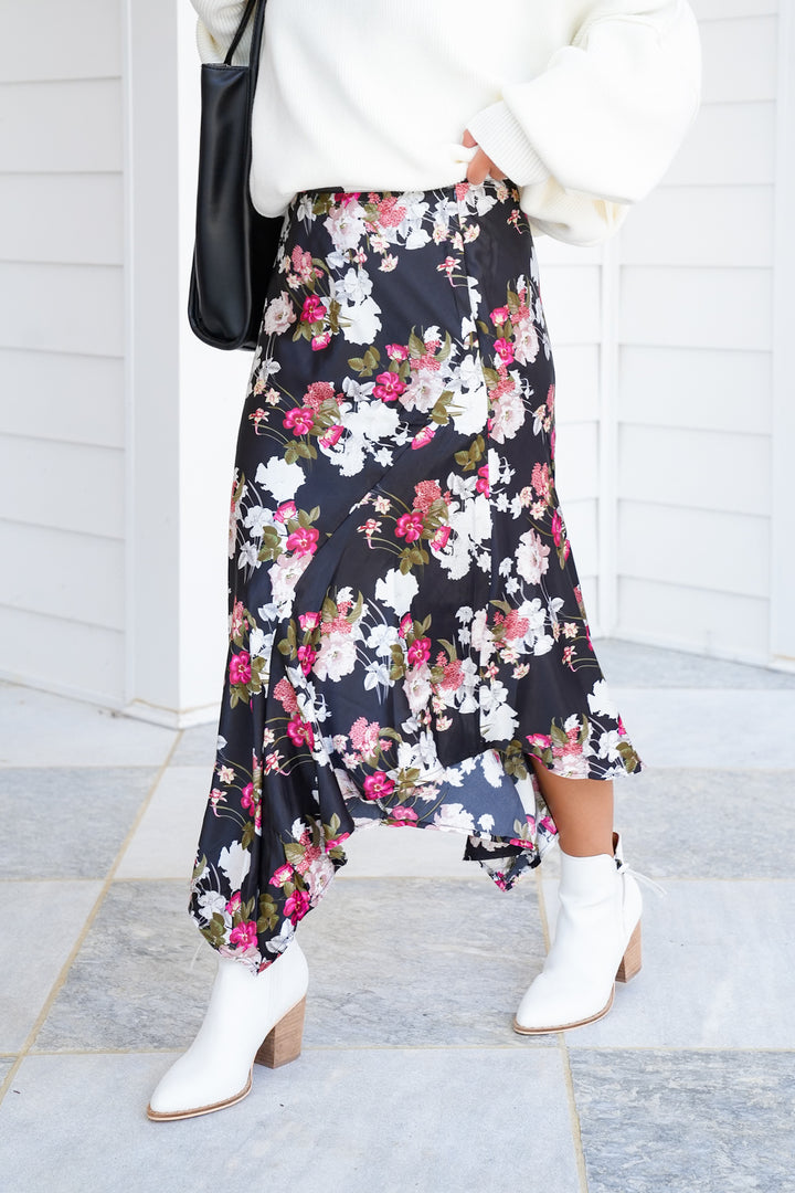 Floral Print Asymmetrical Maxi Skirt