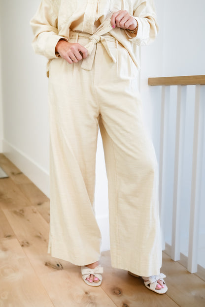 Woven Pants with Lace Trim Belt