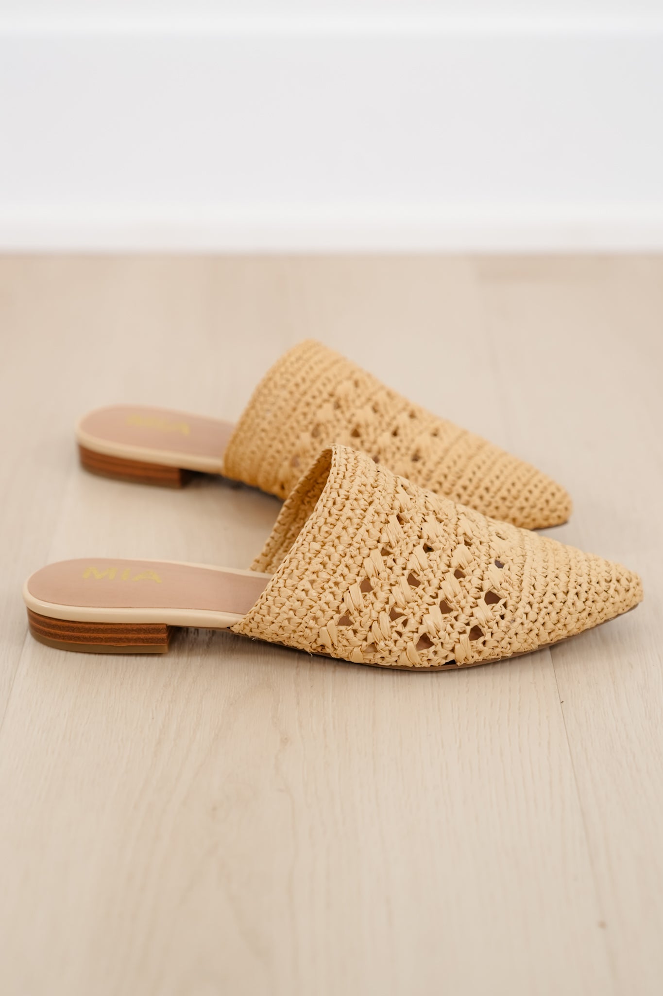 MIA Woven Pointed Toe Mule with Low Block Heel