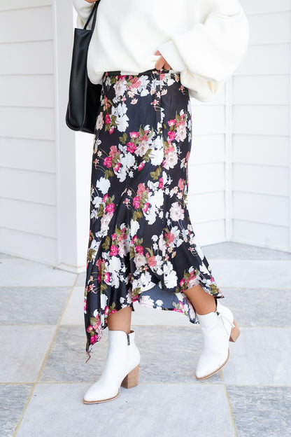 Floral Print Asymmetrical Maxi Skirt