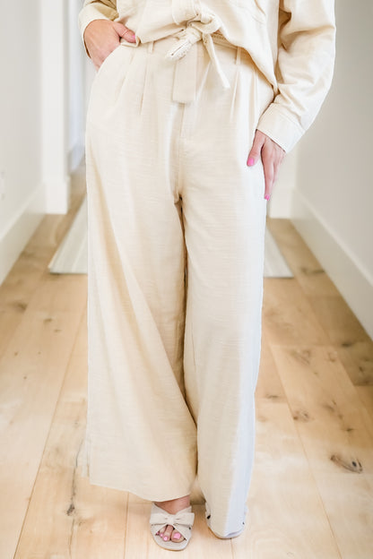 Woven Pants with Lace Trim Belt