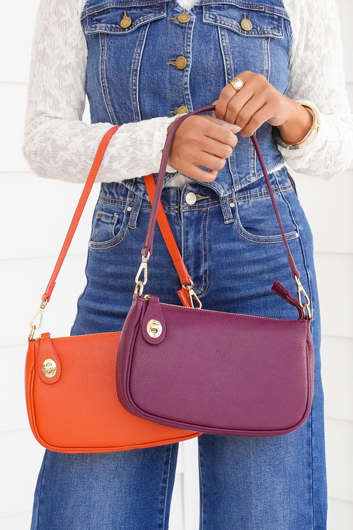 Genuine Italian Leather Shoulder and Crossbody Bag with Turn Lock