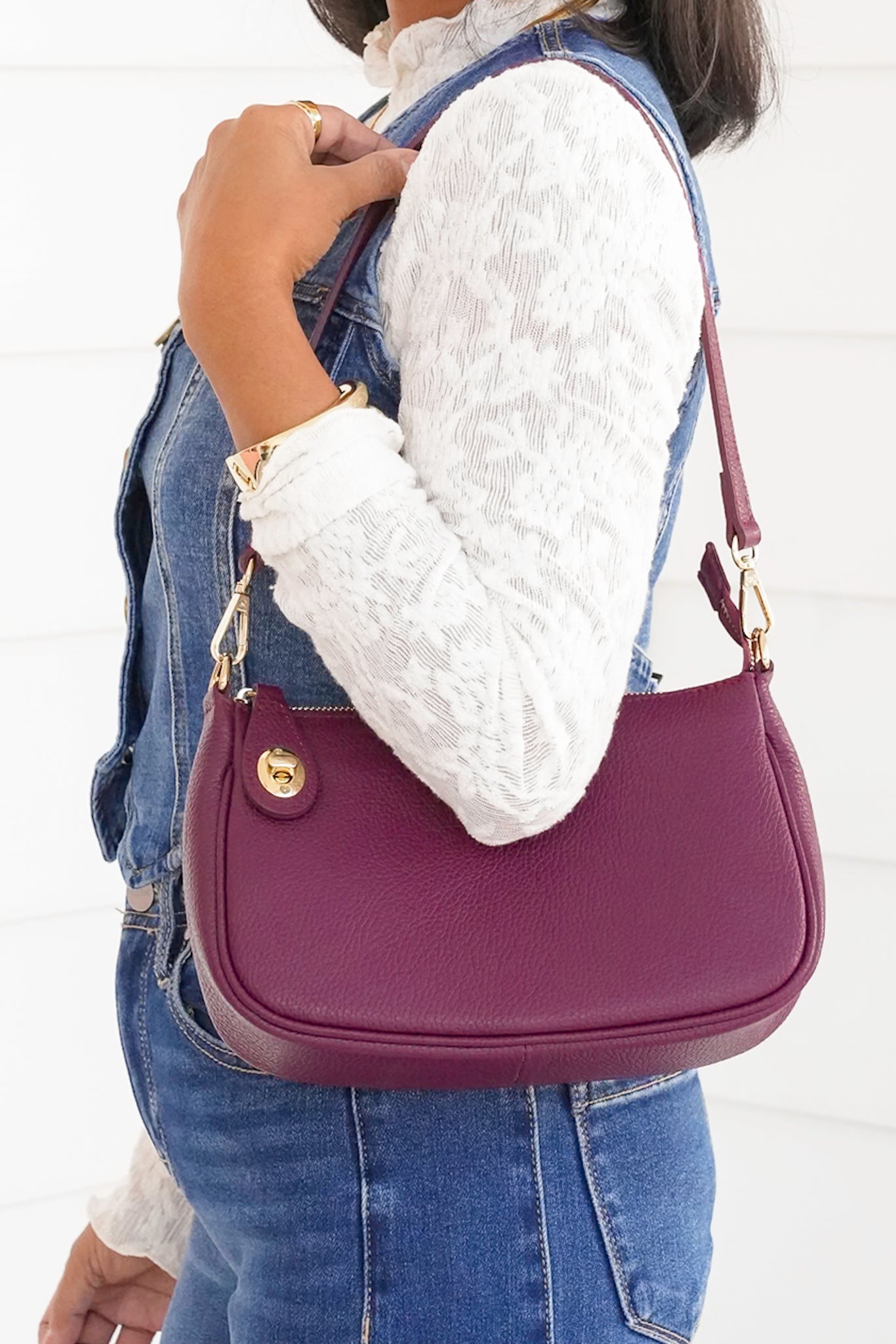 Genuine Italian Leather Shoulder and Crossbody Bag with Turn Lock