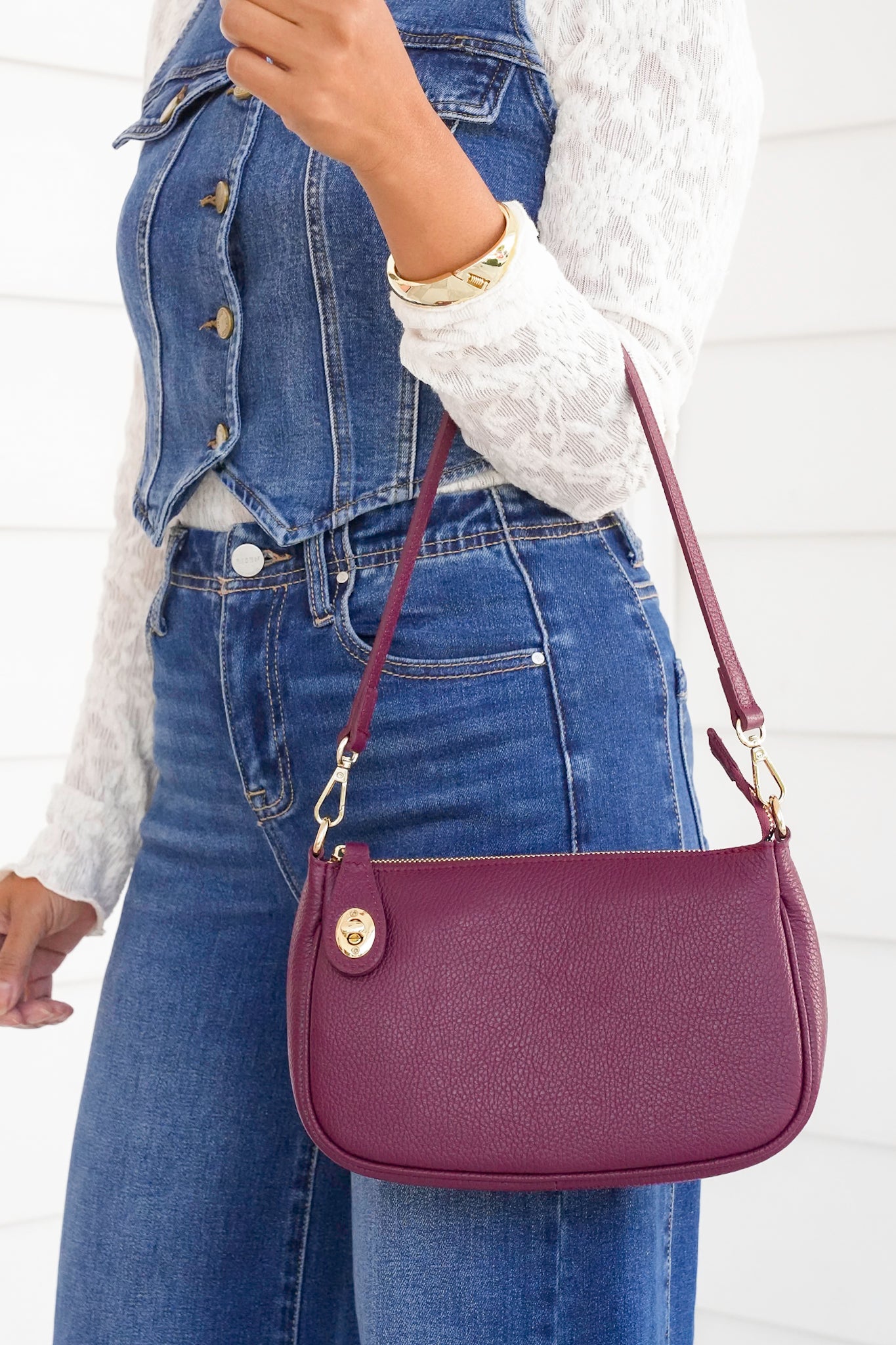 Genuine Italian Leather Shoulder and Crossbody Bag with Turn Lock
