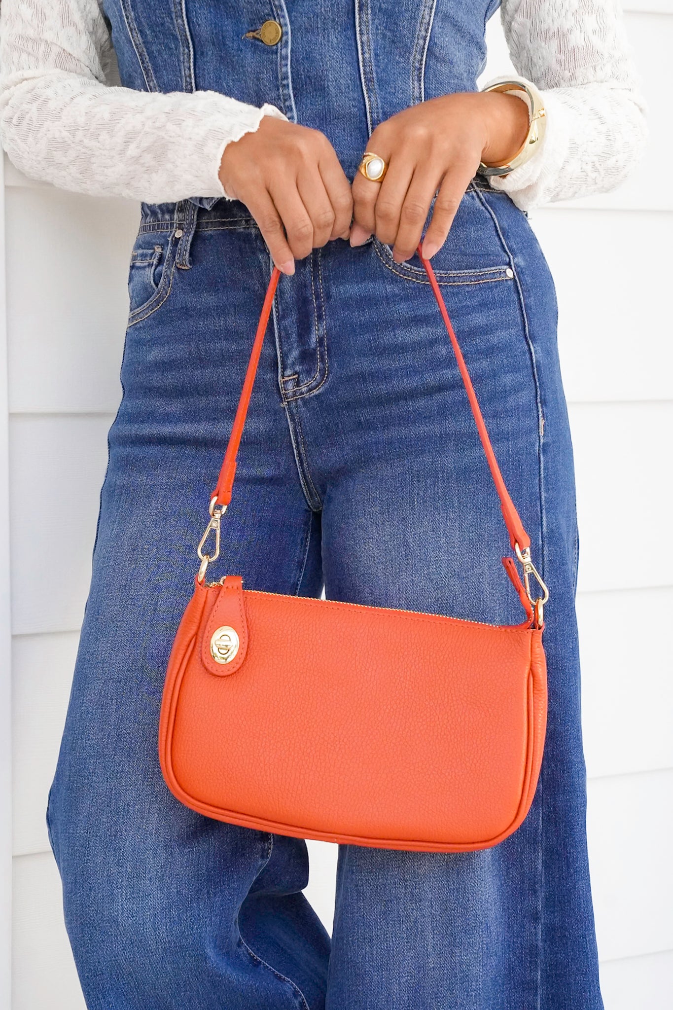 Genuine Italian Leather Shoulder and Crossbody Bag with Turn Lock
