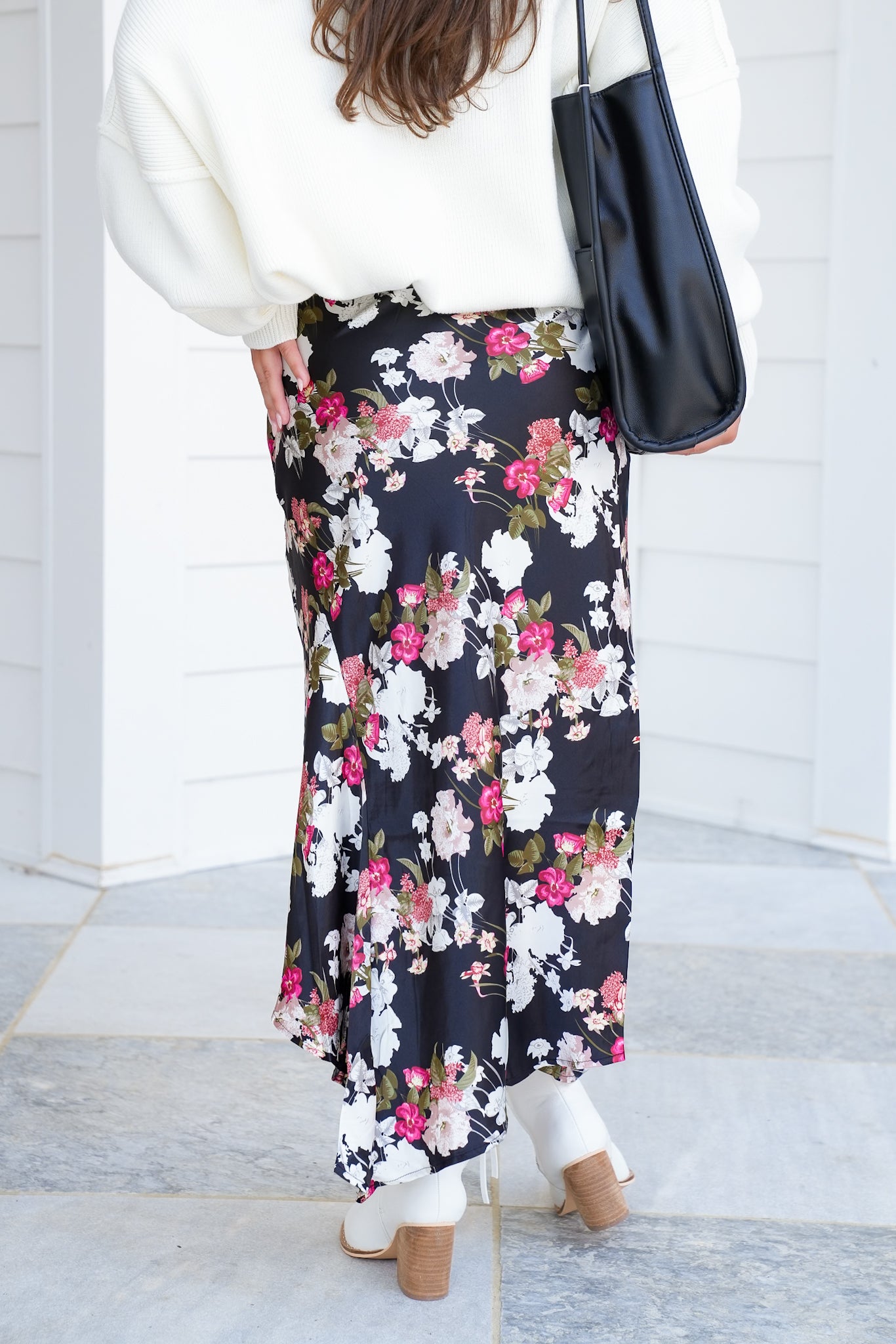 Floral Print Asymmetrical Maxi Skirt