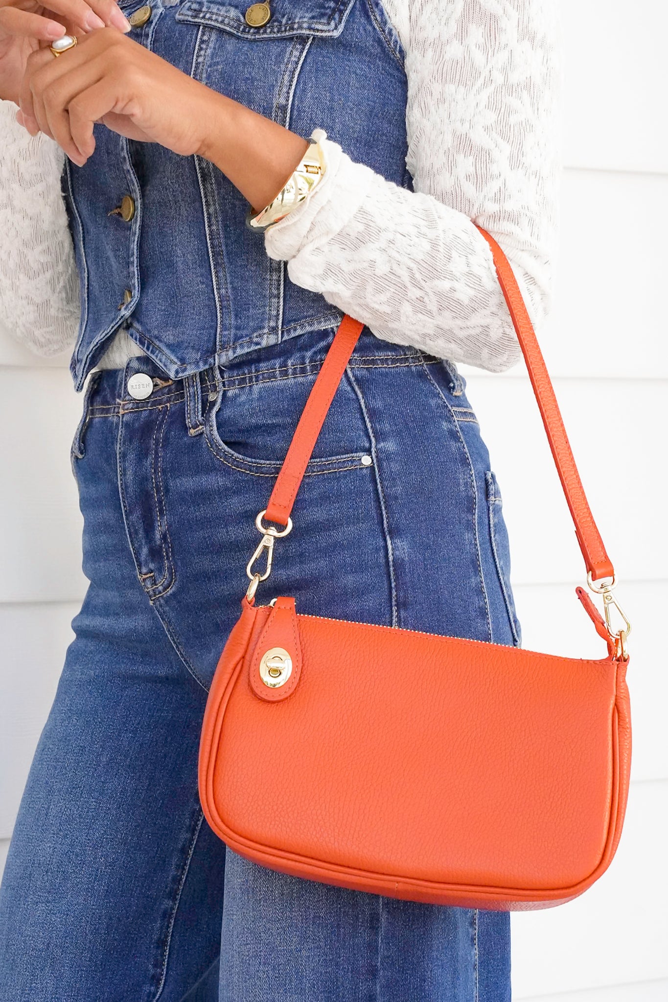 Genuine Italian Leather Shoulder and Crossbody Bag with Turn Lock