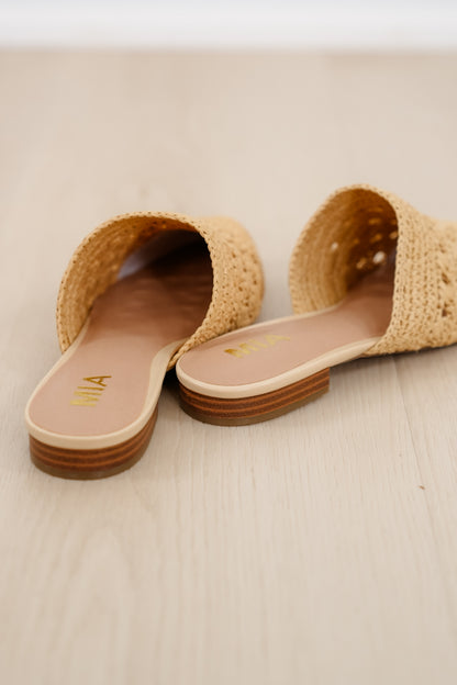 MIA Woven Pointed Toe Mule with Low Block Heel