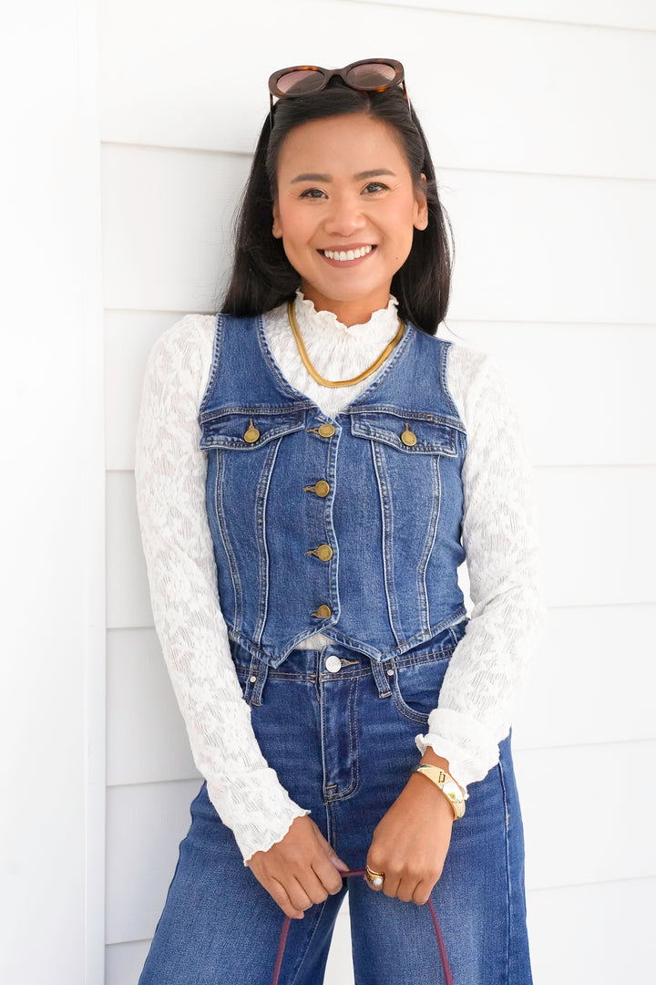 Medium Wash Button Down Vest