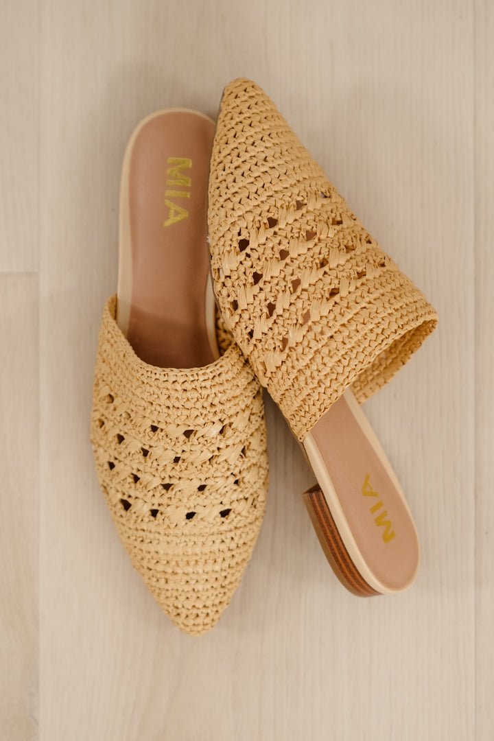 MIA Woven Pointed Toe Mule with Low Block Heel