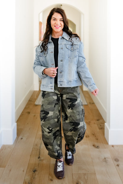 Camo Print High Waisted Barrel Pants