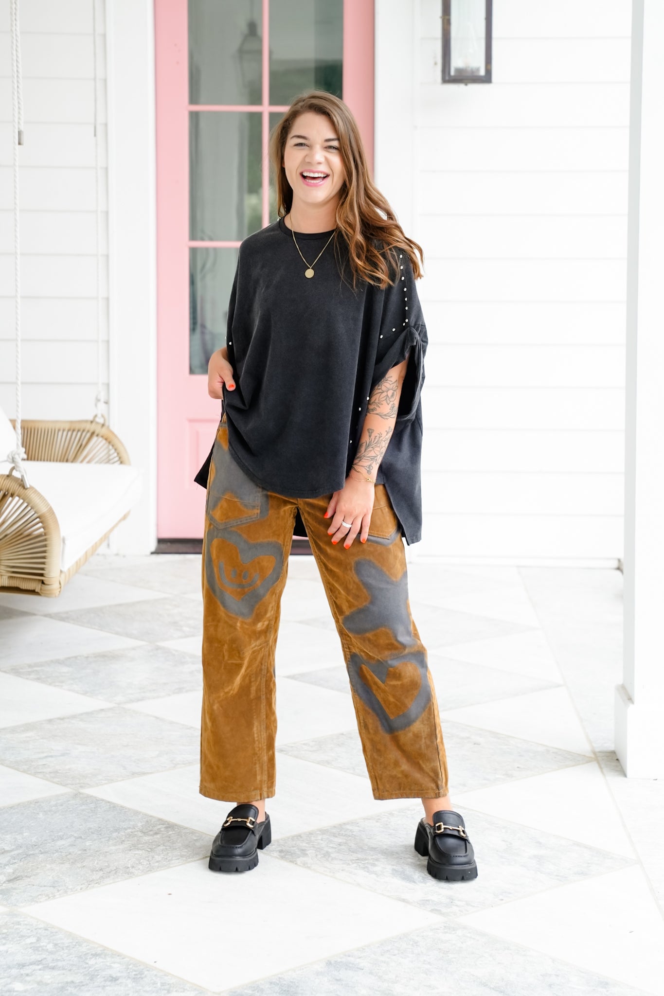 Washed Boxy High Low Top With Stud Detail