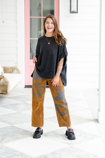 Washed Boxy High Low Top With Stud Detail