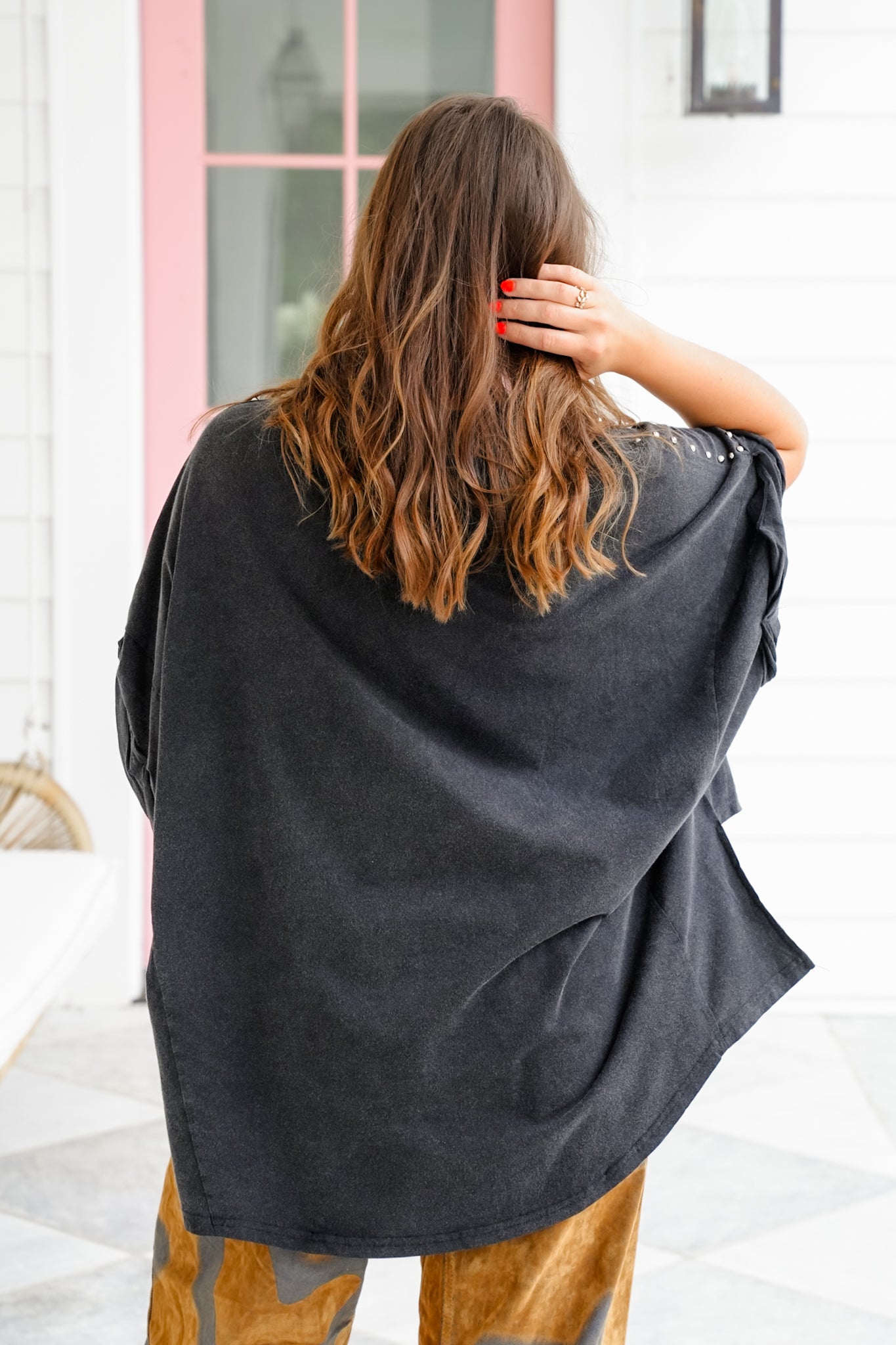 Washed Boxy High Low Top With Stud Detail