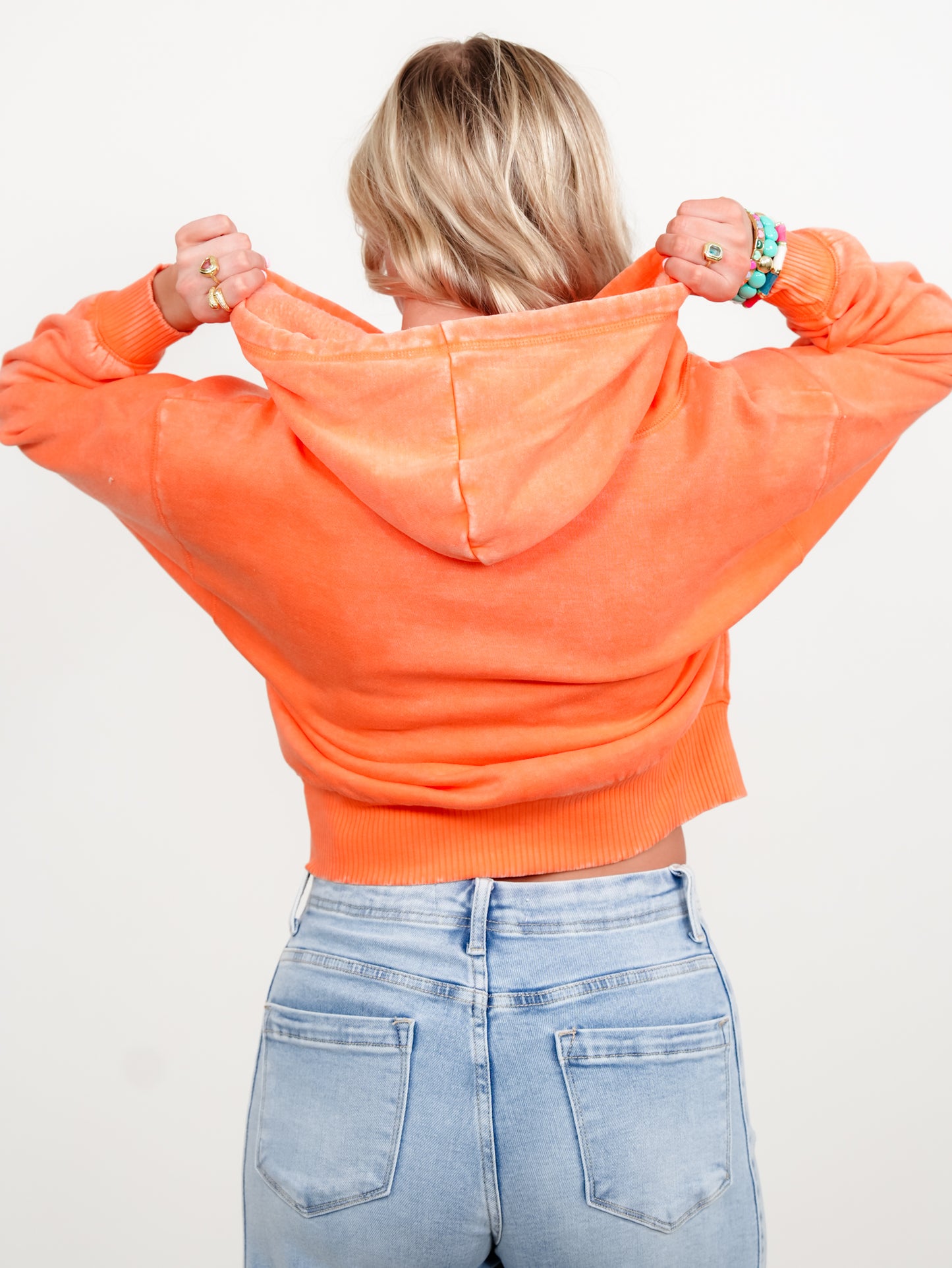 Door Buster! Zenana Acid Wash Fleece Cropped Zip Up Hoodie