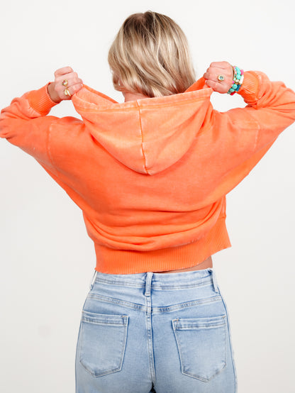 Door Buster! Zenana Acid Wash Fleece Cropped Zip Up Hoodie