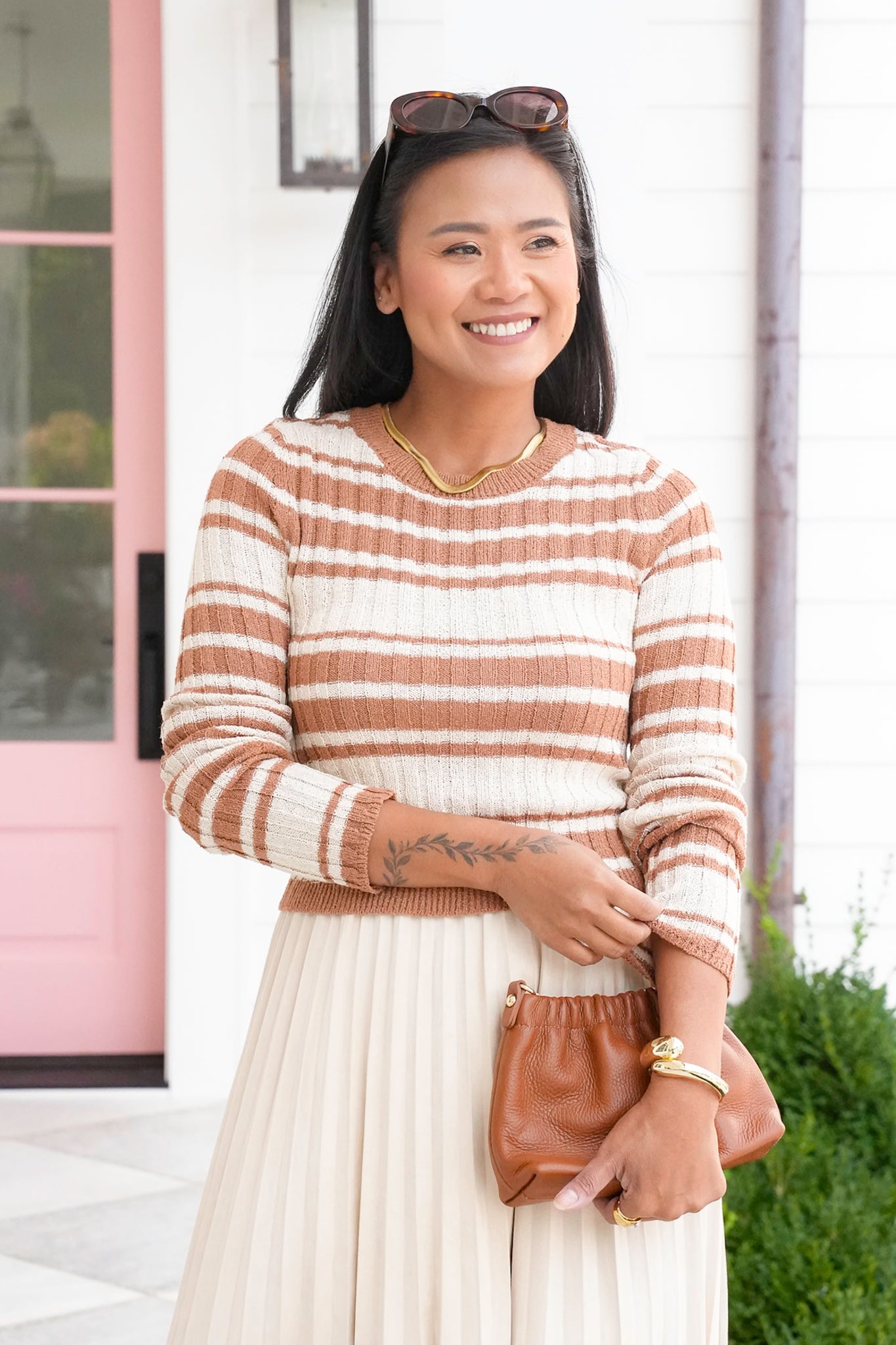 Stripe Long Sleeve Crew Neck Sweater