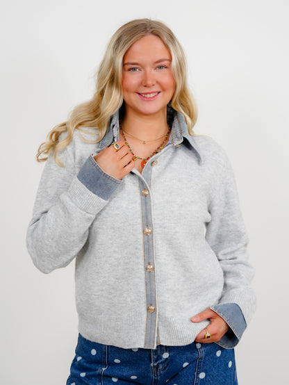 Plus/Reg Long Sleeve Bottom Down Layered Look Cardigan