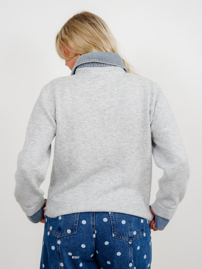 Plus/Reg Long Sleeve Bottom Down Layered Look Cardigan