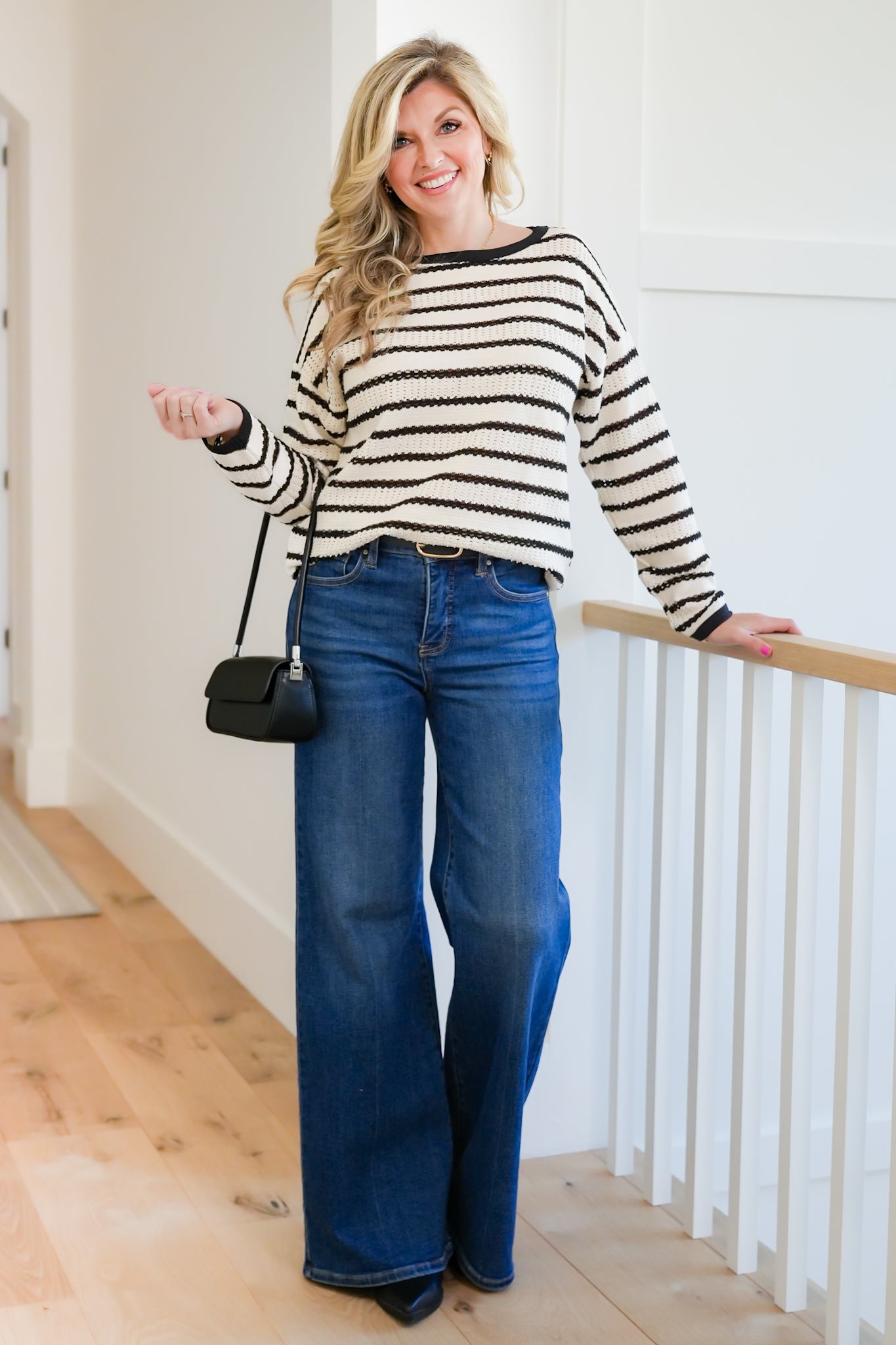 Striped Long Sleeve Crew Neck Sweater Top