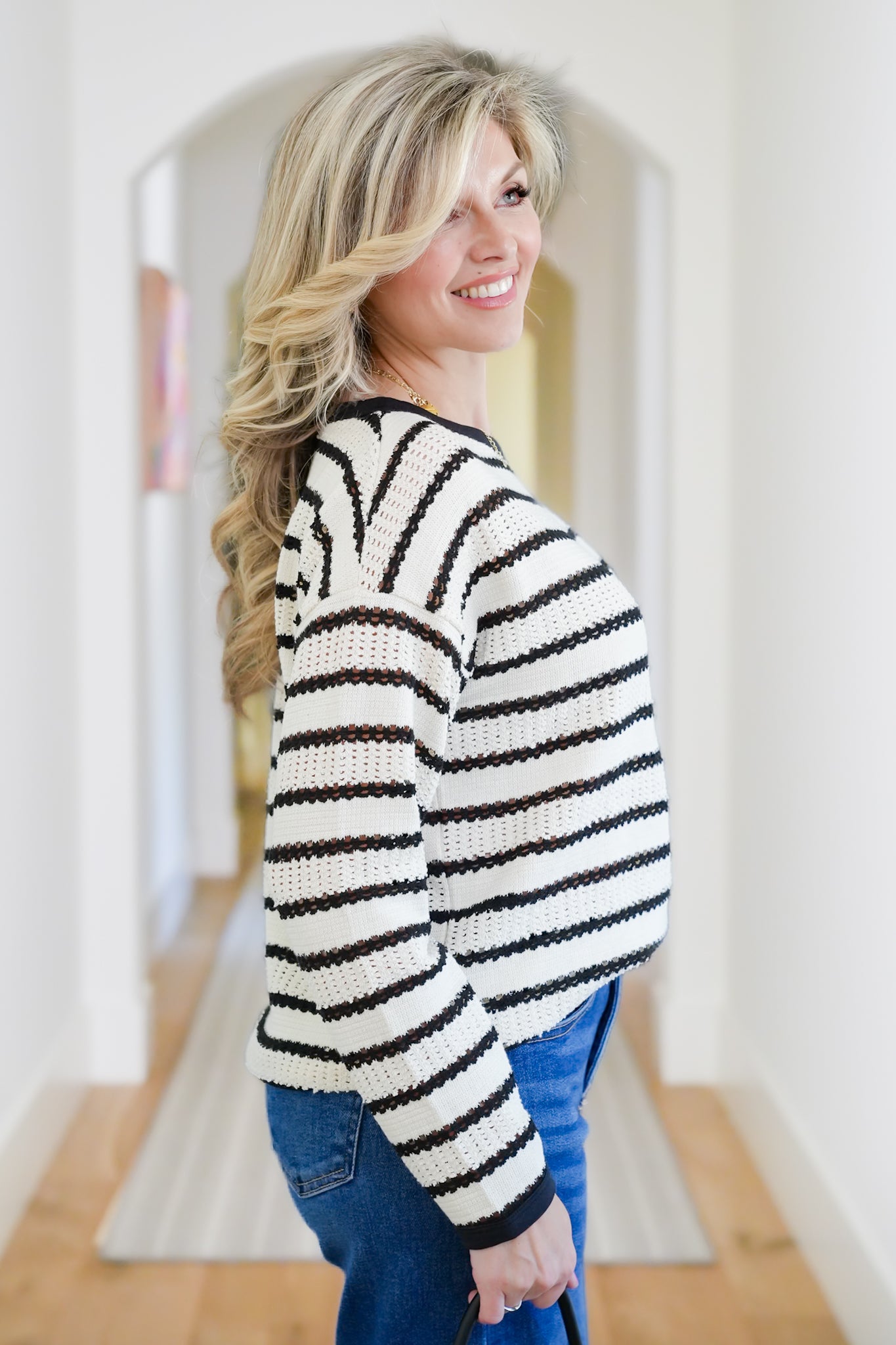 Striped Long Sleeve Crew Neck Sweater Top