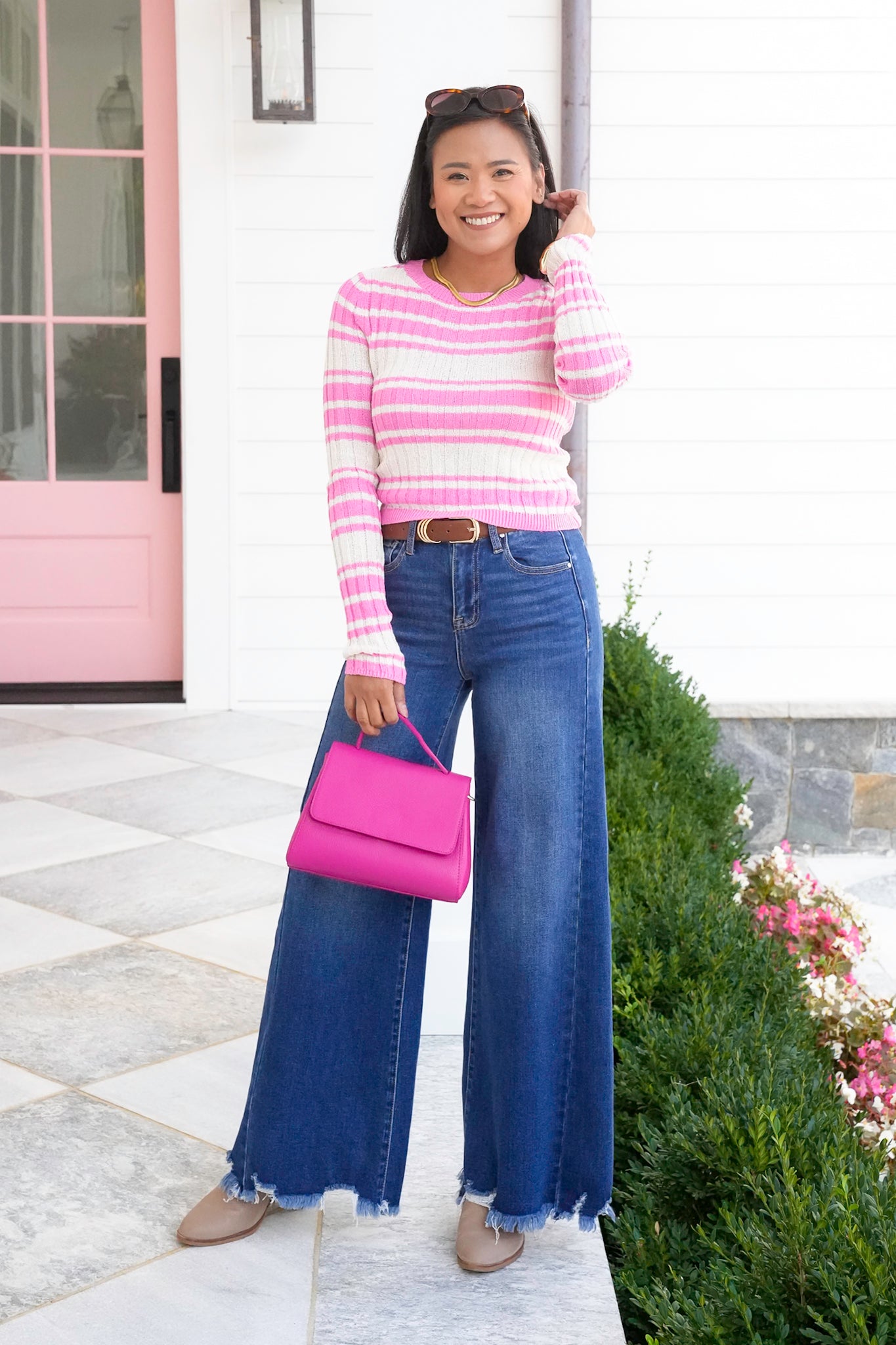 Stripe Long Sleeve Crew Neck Sweater