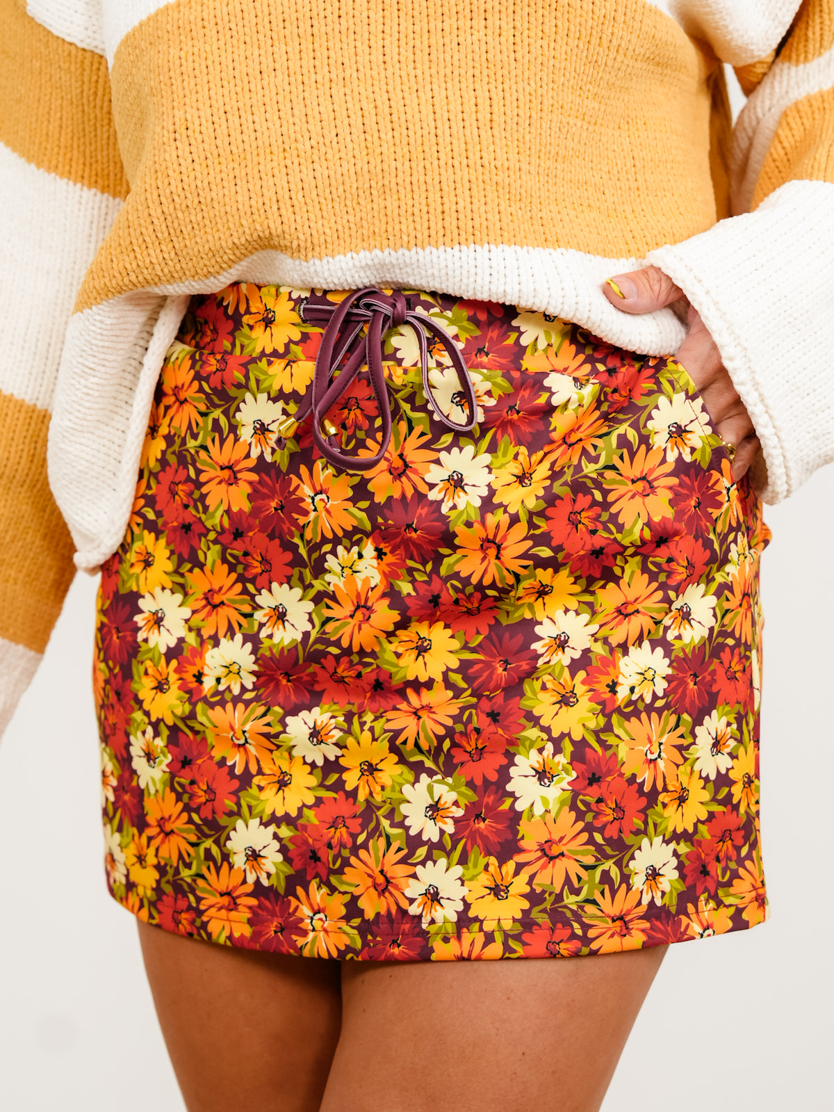 Plus/Reg Floral Print Elastic Waist Skort