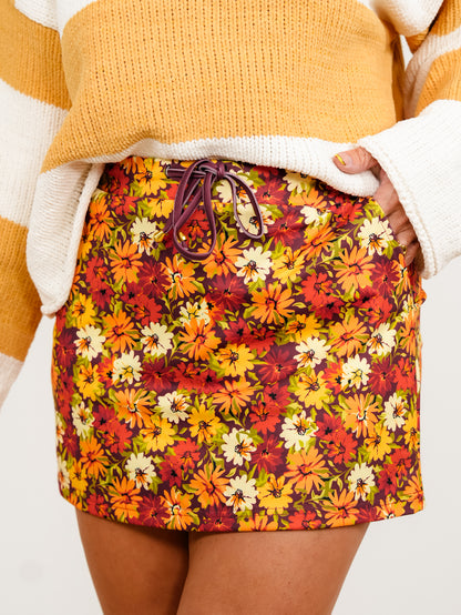 Plus/Reg Floral Print Elastic Waist Skort