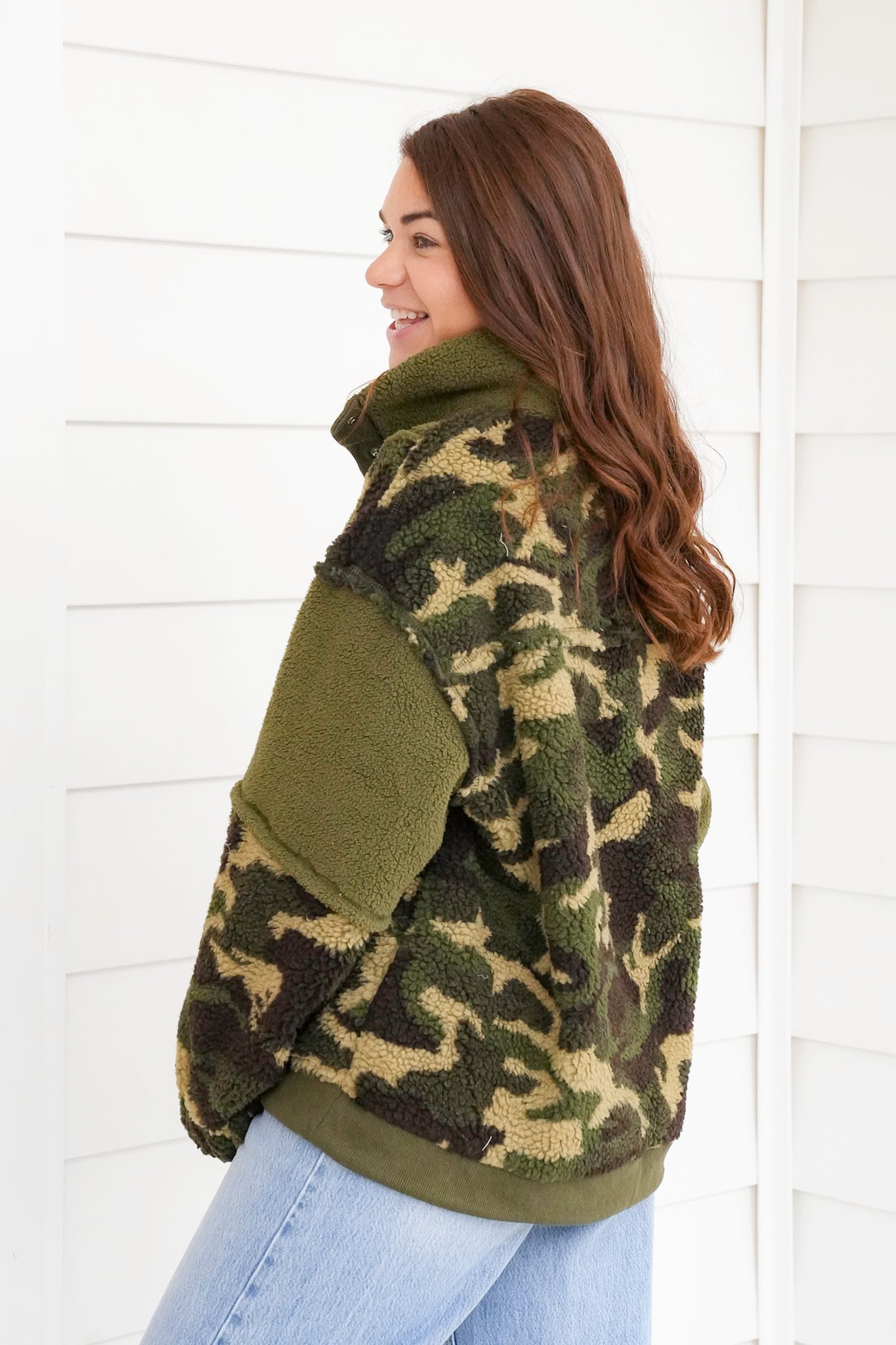 Camo Fleece Long Sleeve Pullover Top