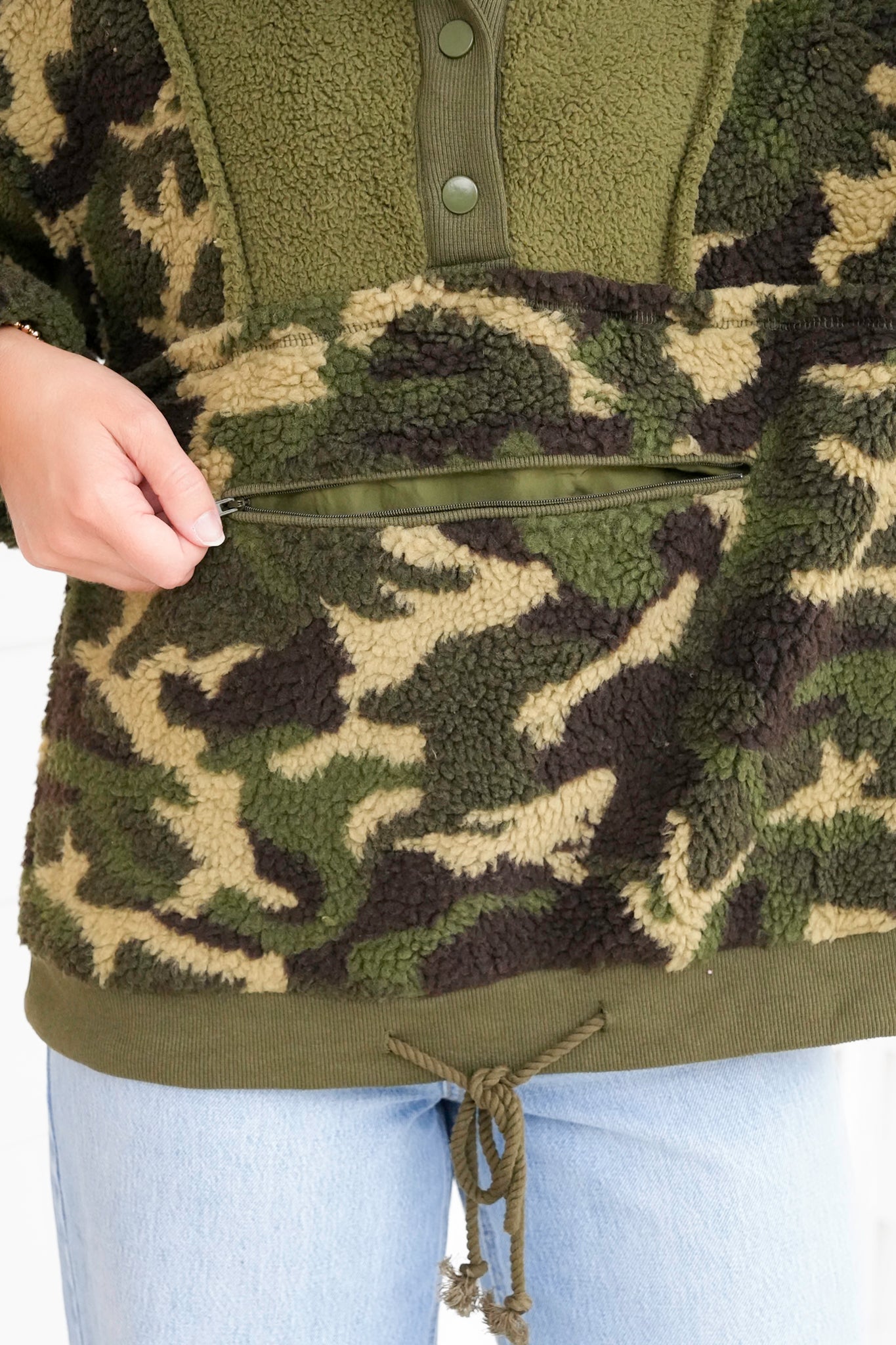 Camo Fleece Long Sleeve Pullover Top
