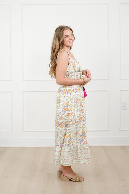Floral Print Sleeveless Front Tie Midi Dress