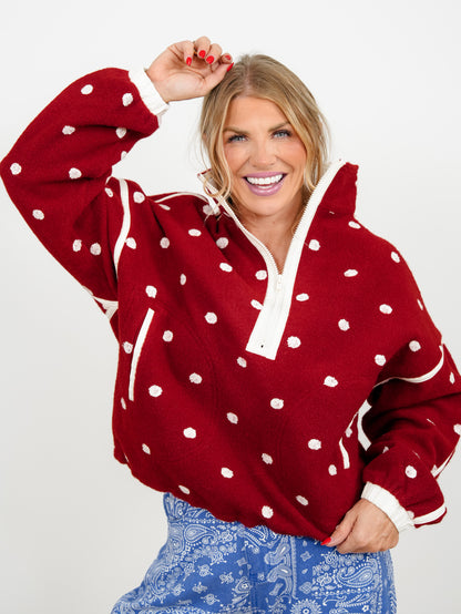 Plus/Reg Polka Dot Half Zip Up Fleece Pullover