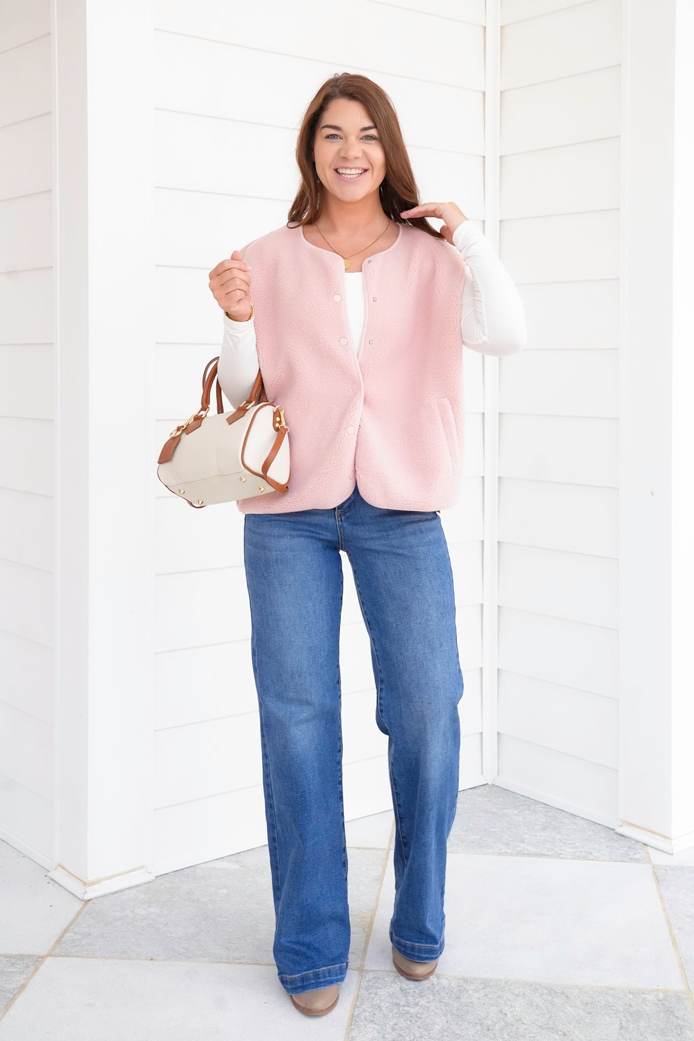 Sherpa Button Down Vest With Side Pockets